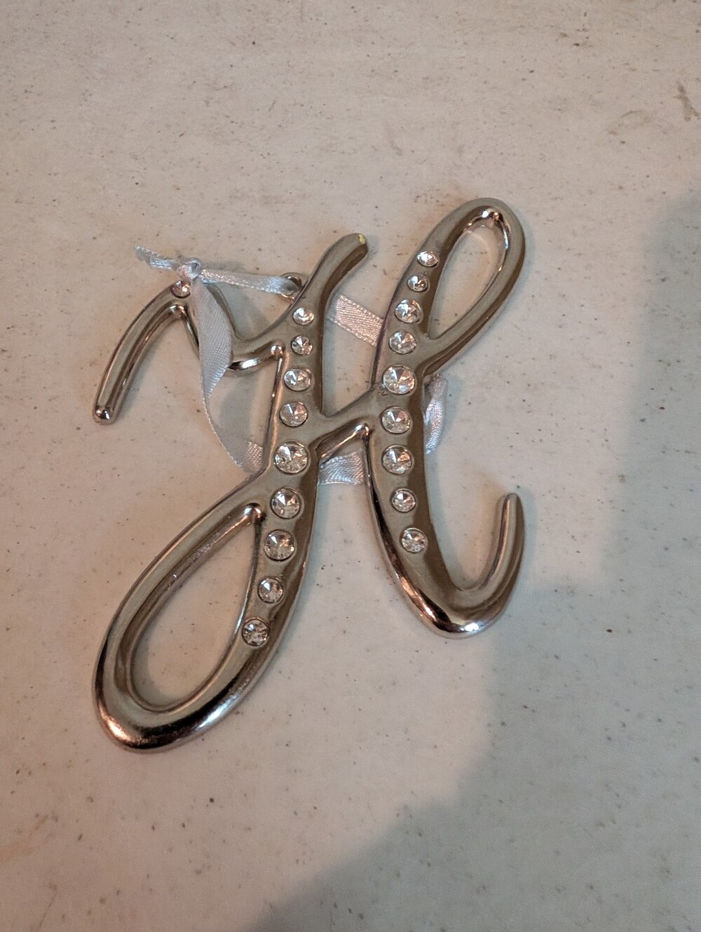 Letter H ornament St. Nicholas Silver rhinestone type Ornament Christmas
